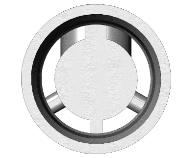 Cross-section of the Thin Man 270° slotted lower bypass, showing 2.2 times the flow area of a competitor's diptube bypass
